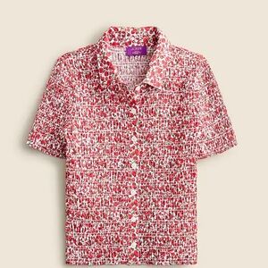 NWOT J Crew Smocked button-up shirt in Liberty® Eliza's Red fabric.